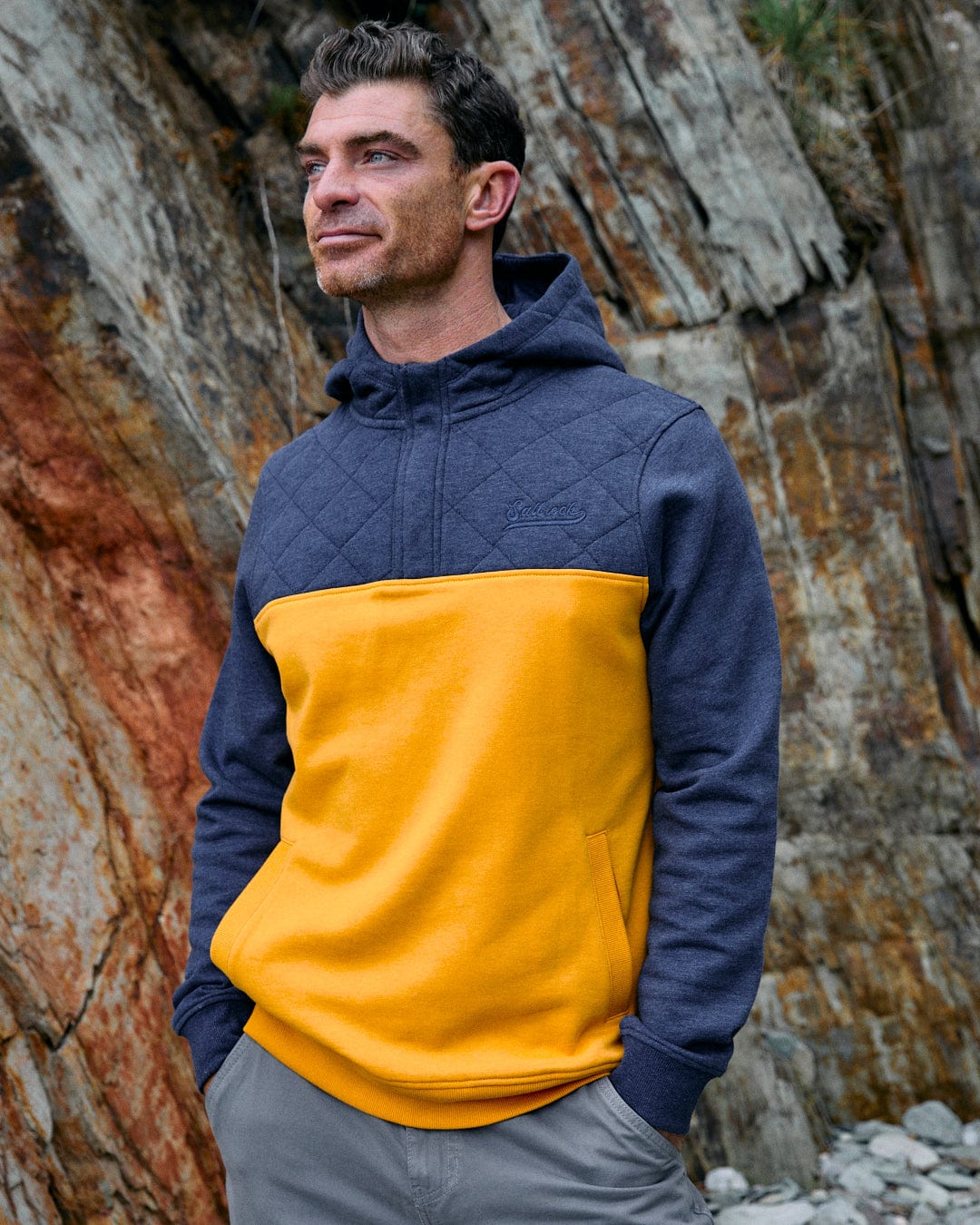 Aiken Mens 1/4 Neck Recycled Hoodie in Yellow - Image 3