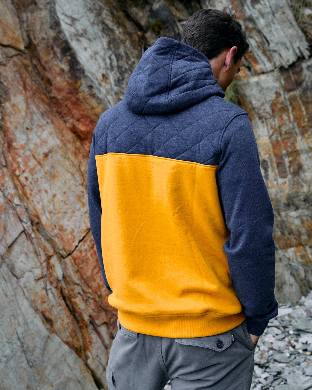 Aiken Mens 1/4 Neck Recycled Hoodie in Yellow - Image 7