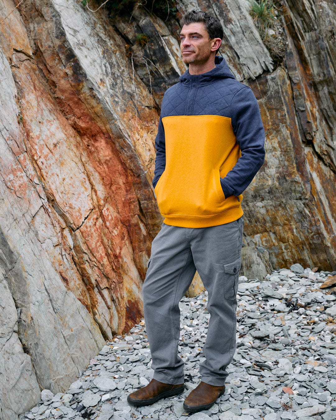 Aiken Mens 1/4 Neck Recycled Hoodie in Yellow - Image 9