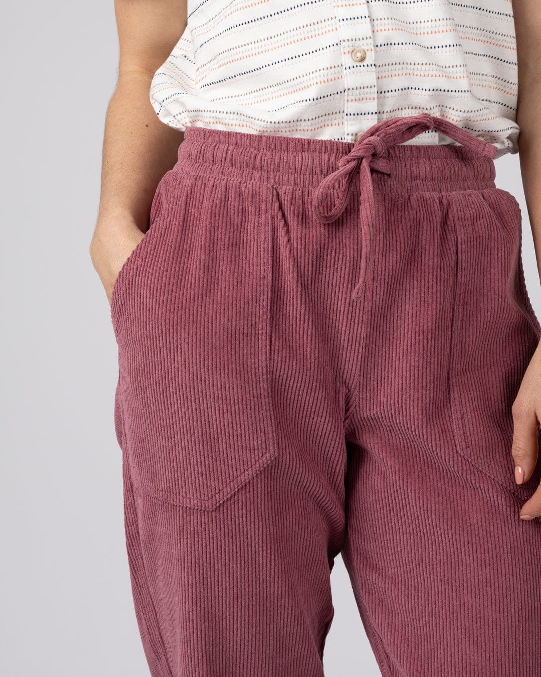 Alora Womens Corduroy Trouser in Dark Pink - Image 3