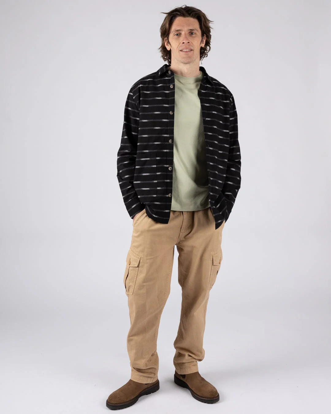Ammar Mens Sherpa Lined Shirt in Grey Stripe - Image 5