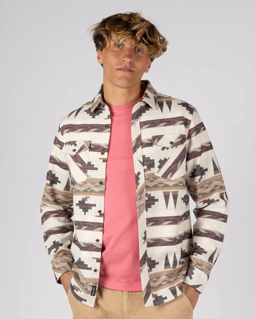 Asher Mens Jacquard Shirt in Cream - Image 2