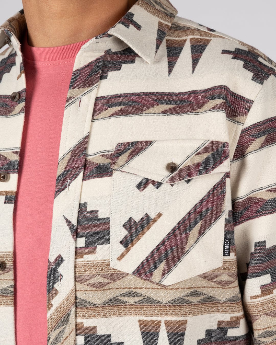 Asher Mens Jacquard Shirt in Cream - Image 6
