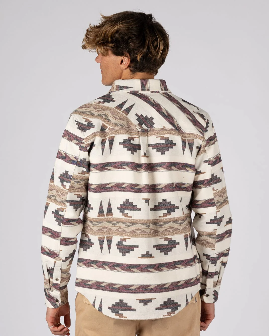 Asher Mens Jacquard Shirt in Cream - Image 7