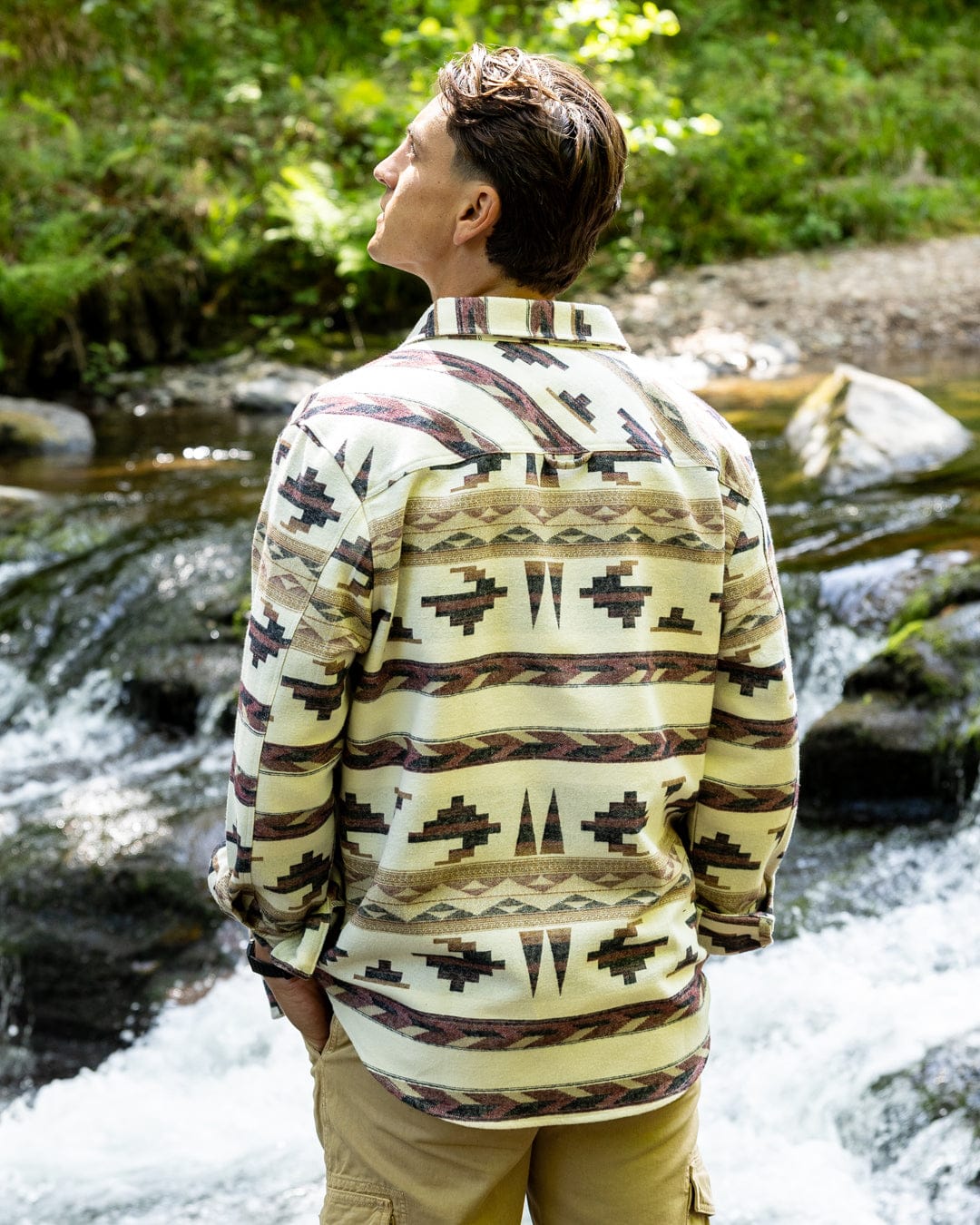 Asher Mens Jacquard Shirt in Cream - Image 8
