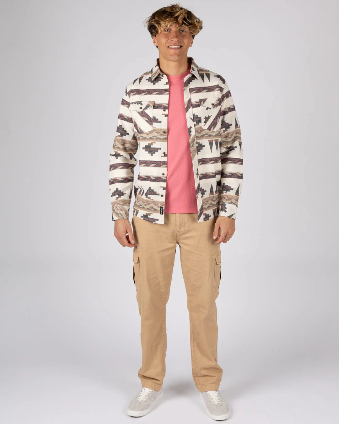 Asher Mens Jacquard Shirt in Cream - Image 9