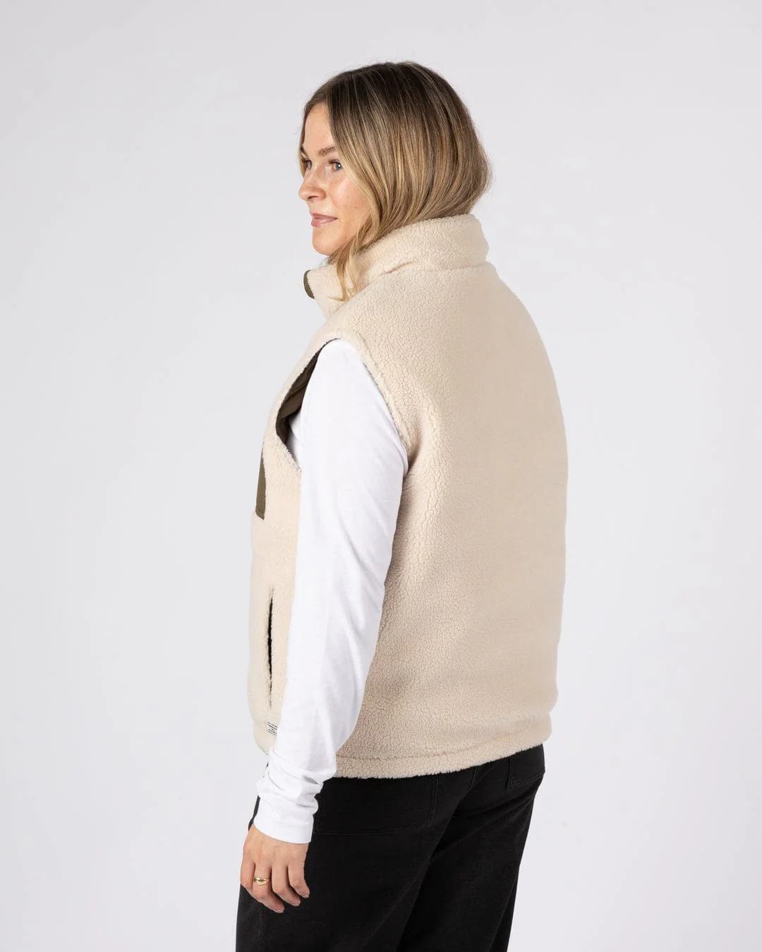 Astra Fleece Womens Reversible Gilet in Green/Cream - Image 11