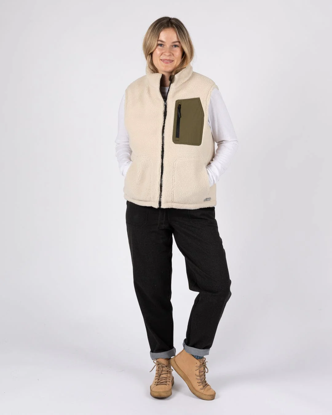 Astra Fleece Womens Reversible Gilet in Green/Cream - Image 12