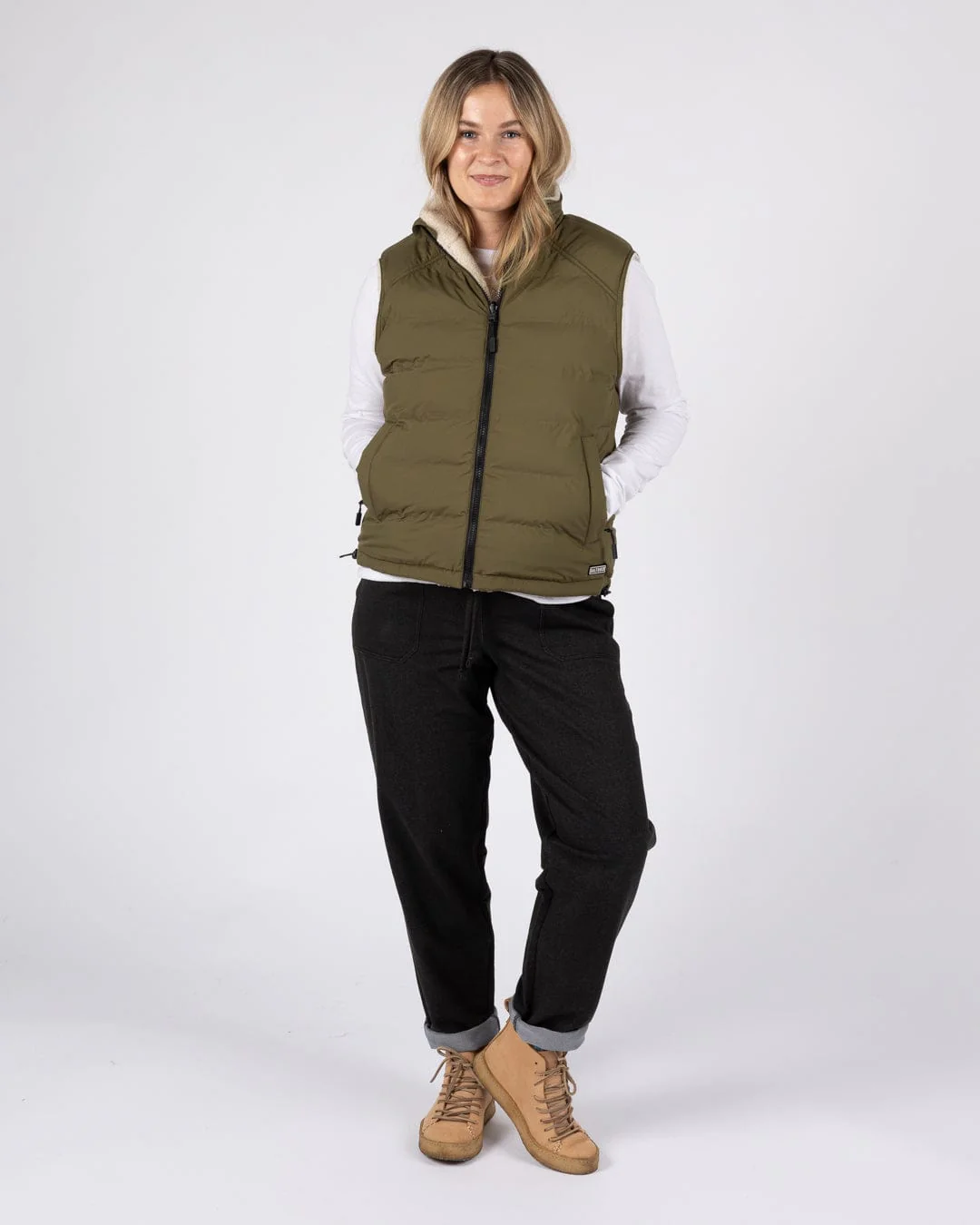 Astra Fleece Womens Reversible Gilet in Green/Cream - Image 13
