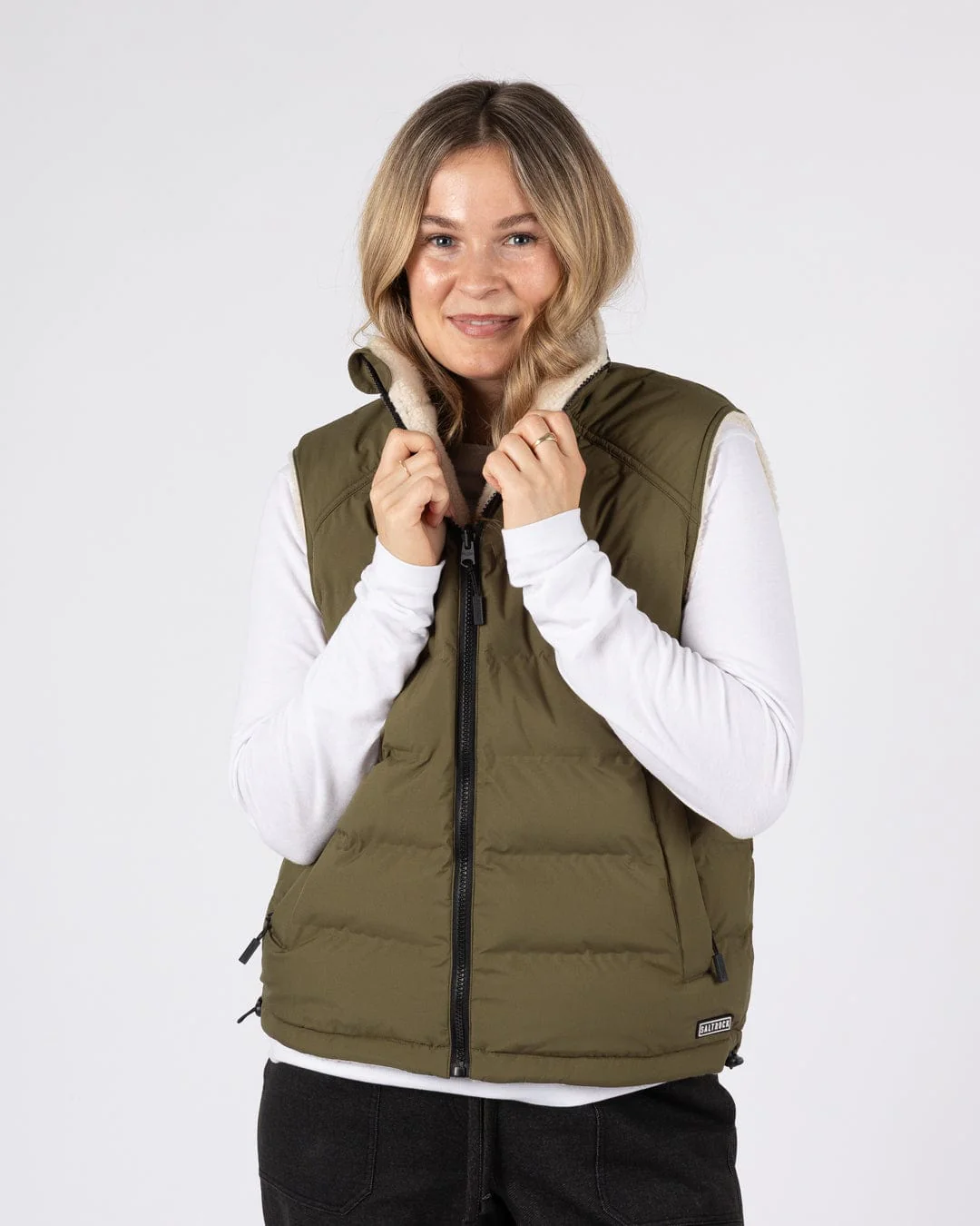 Astra Fleece Womens Reversible Gilet in Green/Cream - Image 14