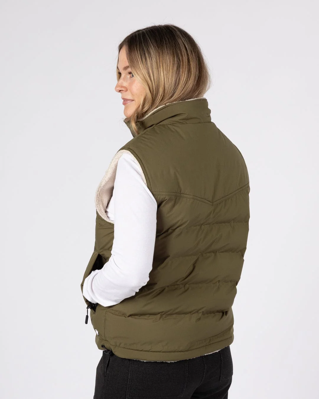 Astra Fleece Womens Reversible Gilet in Green/Cream - Image 15