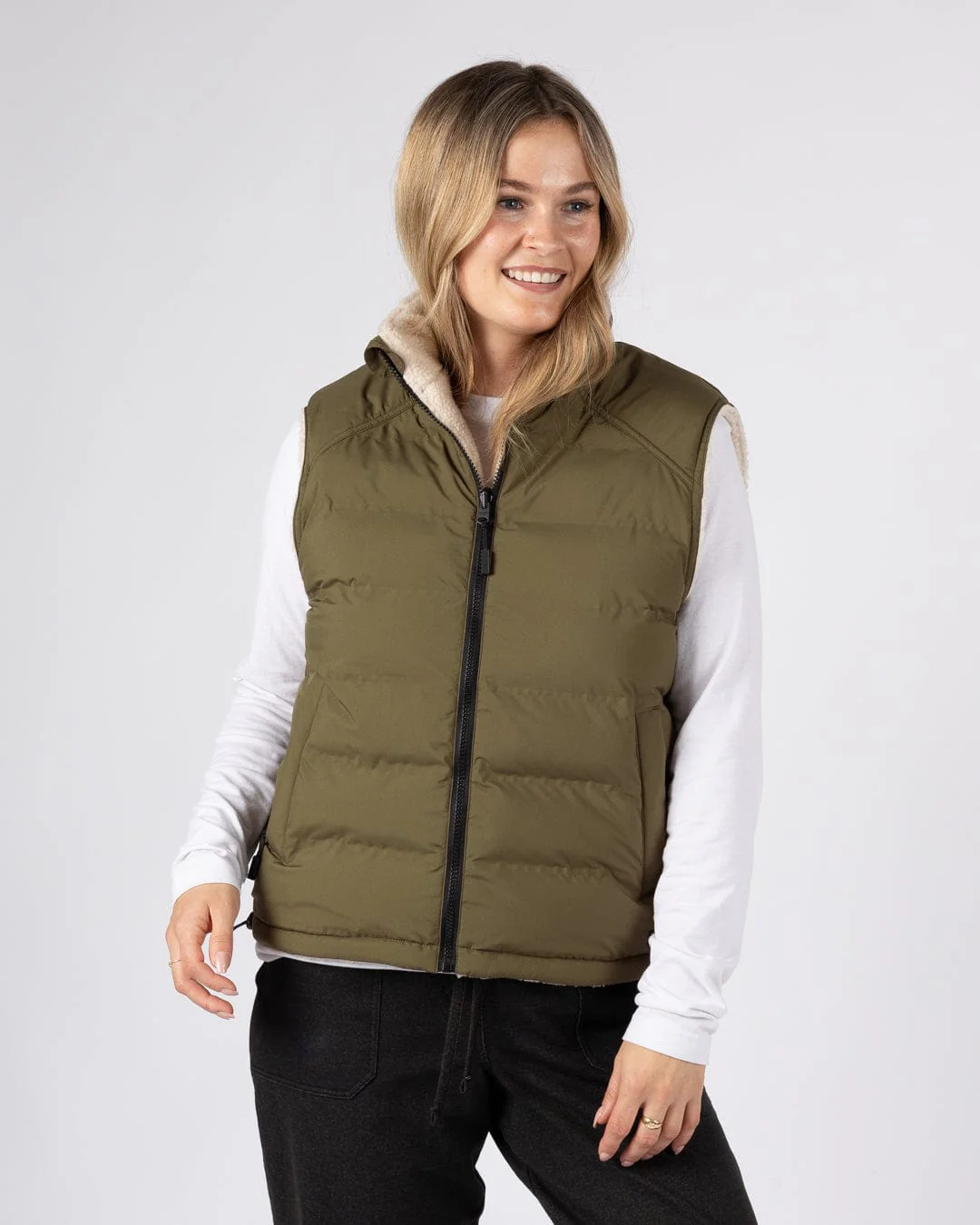 Astra Fleece Womens Reversible Gilet in Green/Cream - Image 7