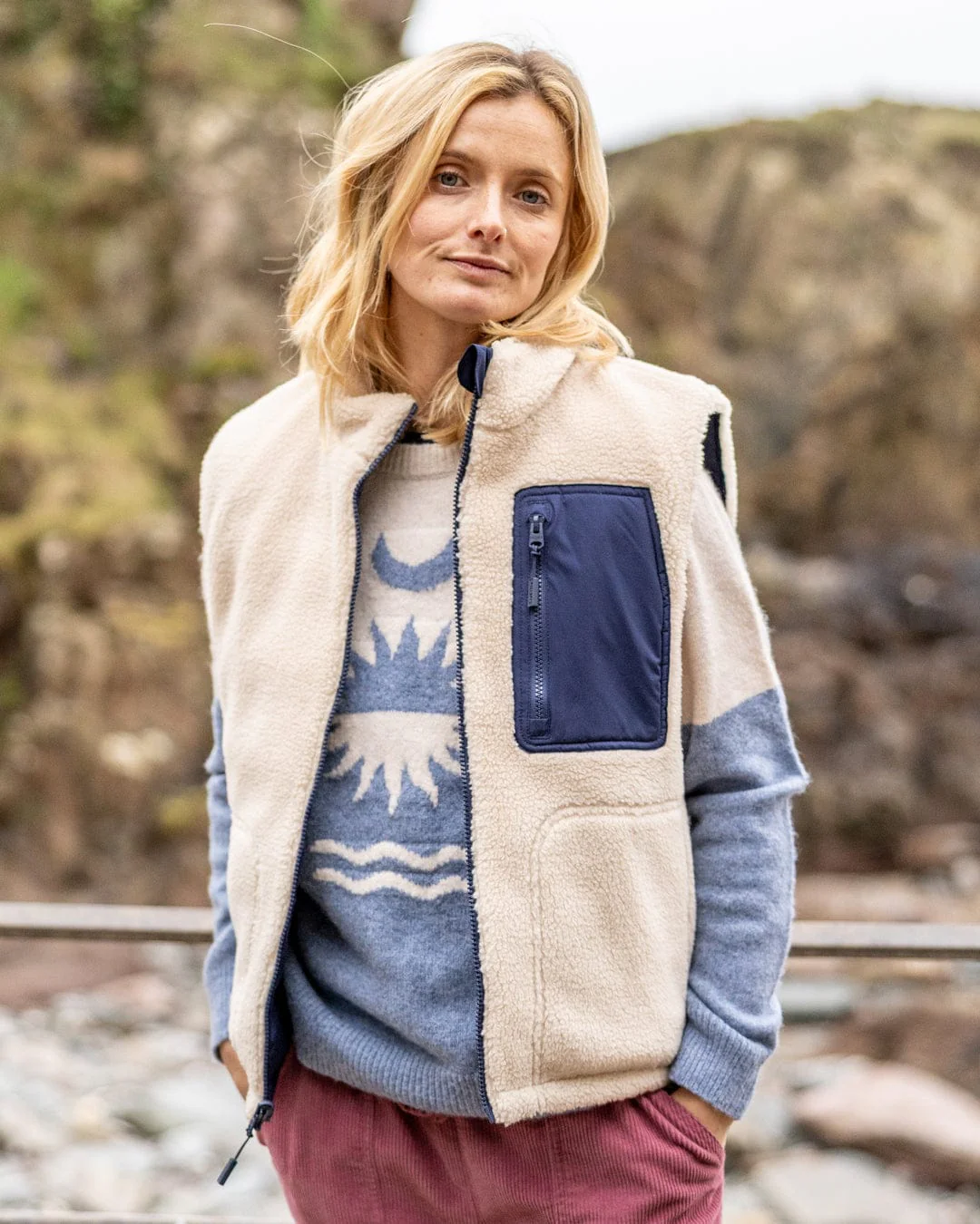 Astra Borg Womens Reversible Gilet in Navy - Image 3