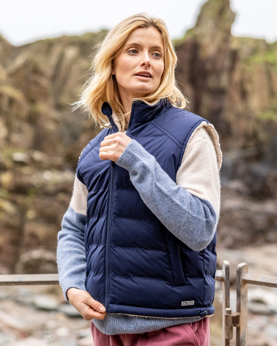 Astra Borg Womens Reversible Gilet in Navy - Image 4