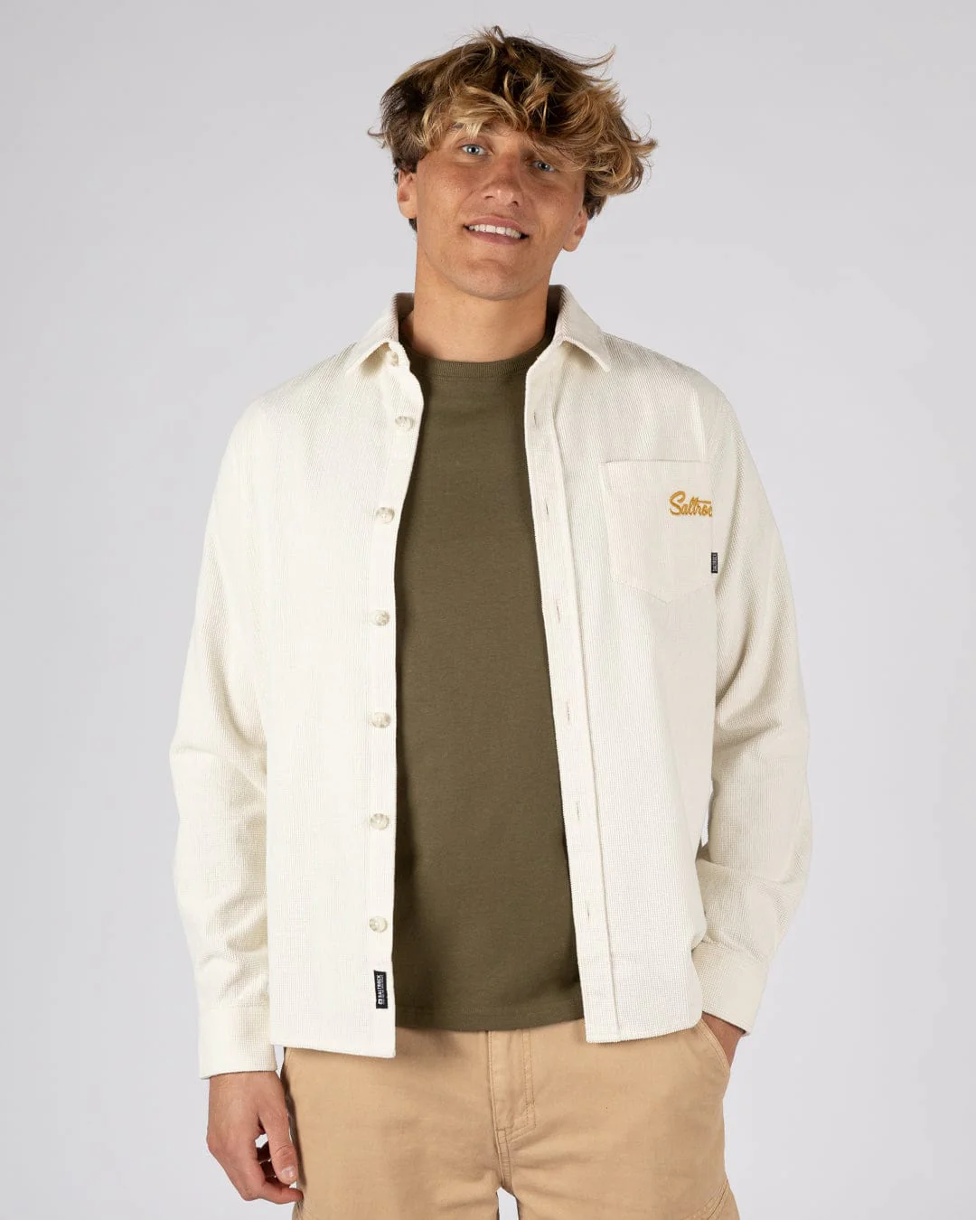 Ballito Mens Long Sleeve Waffle Cord Shirt in White - Image 2