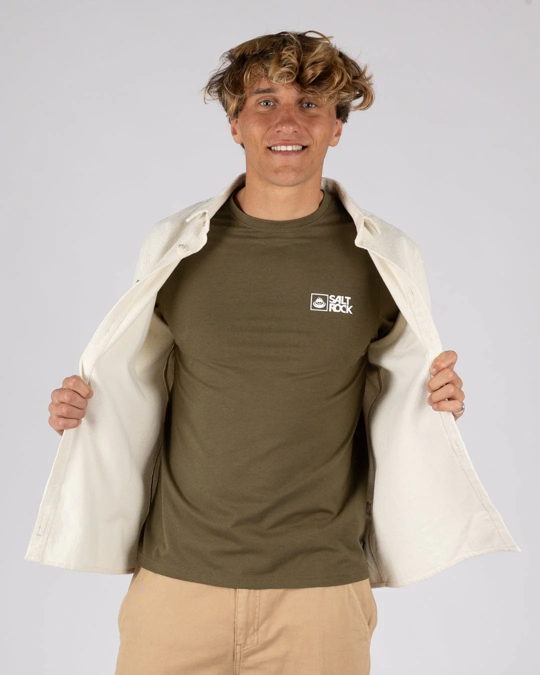 Ballito Mens Long Sleeve Waffle Cord Shirt in White - Image 4