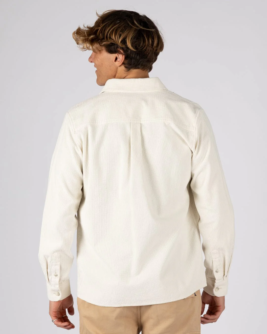 Ballito Mens Long Sleeve Waffle Cord Shirt in White - Image 5