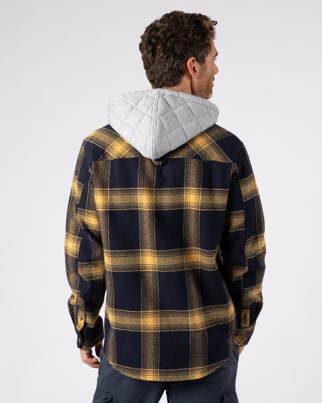 Beale Mens Hooded Check Shirt in Yellow/Blue - Image 4