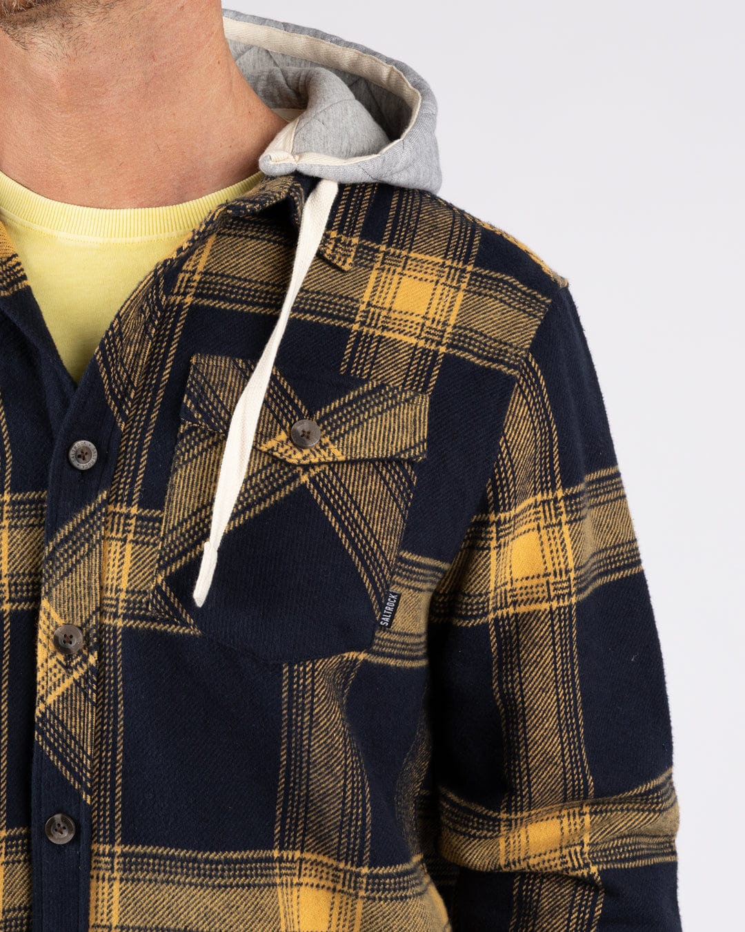 Beale Mens Hooded Check Shirt in Yellow/Blue - Image 5