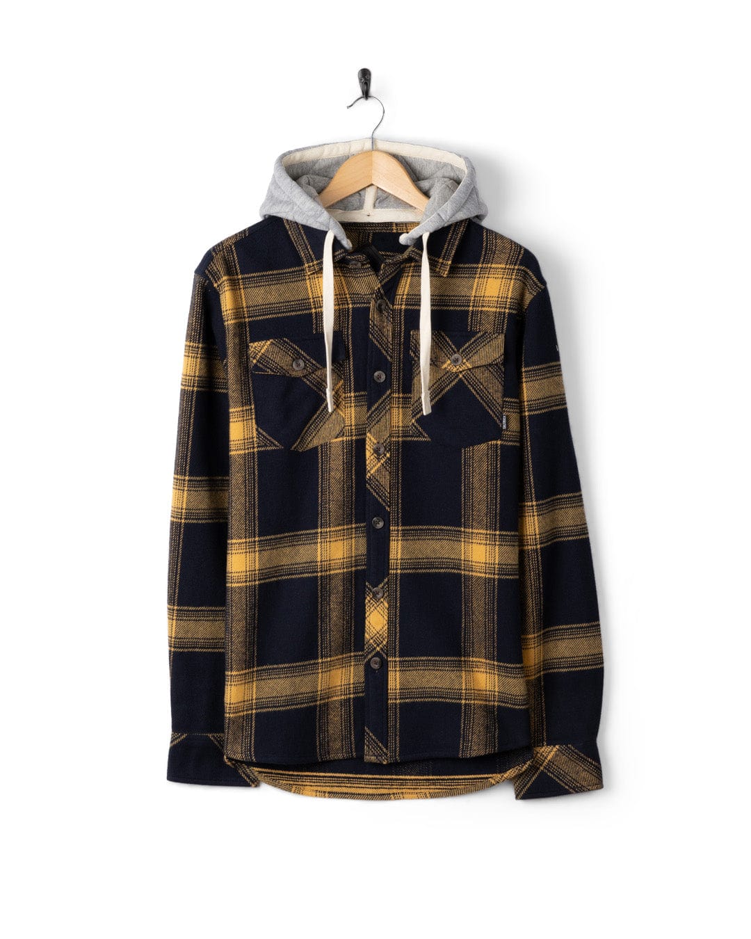 Beale Mens Hooded Check Shirt in Yellow/Blue - Image 7