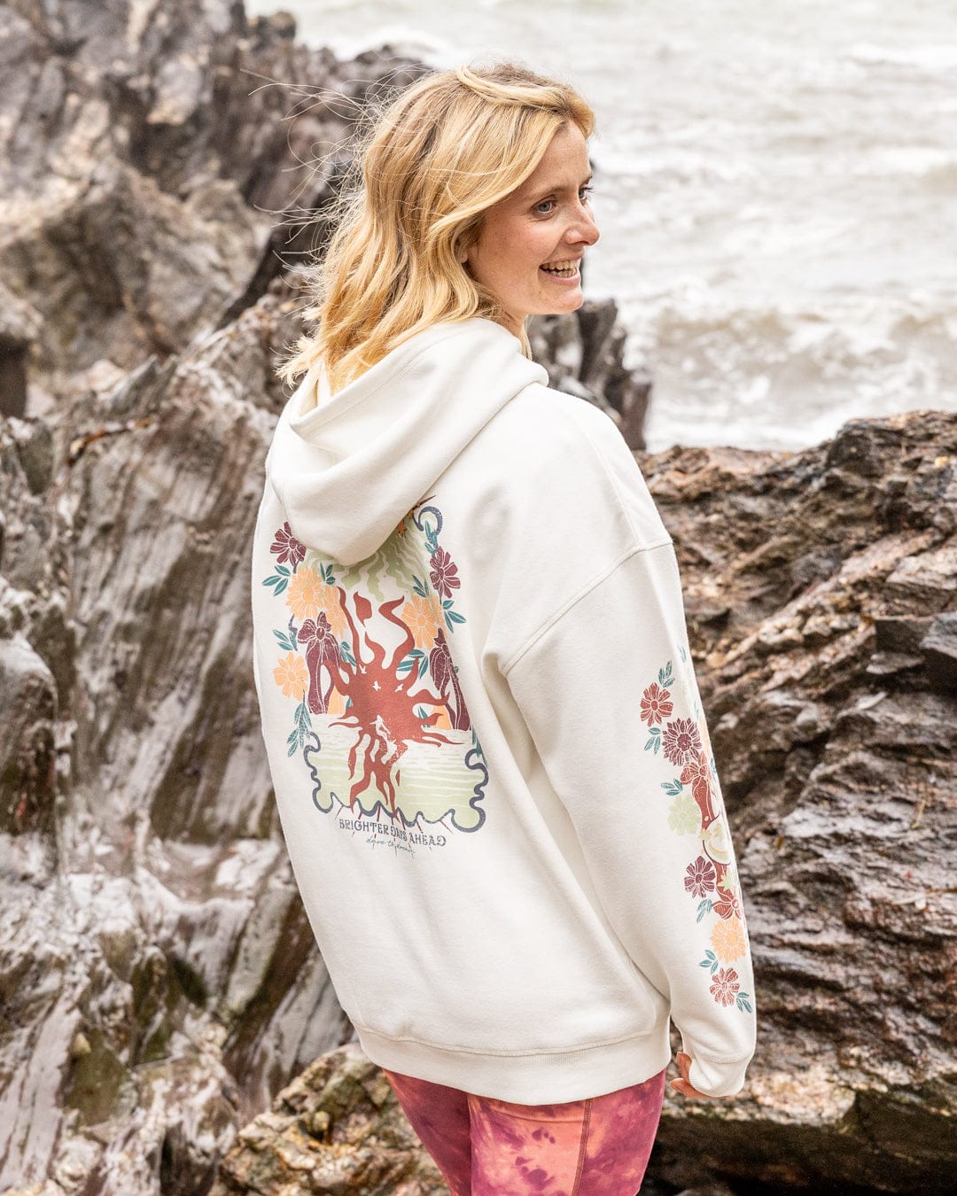 Better Days Womens Oversized Pop Hoodie in Cream - Image 4