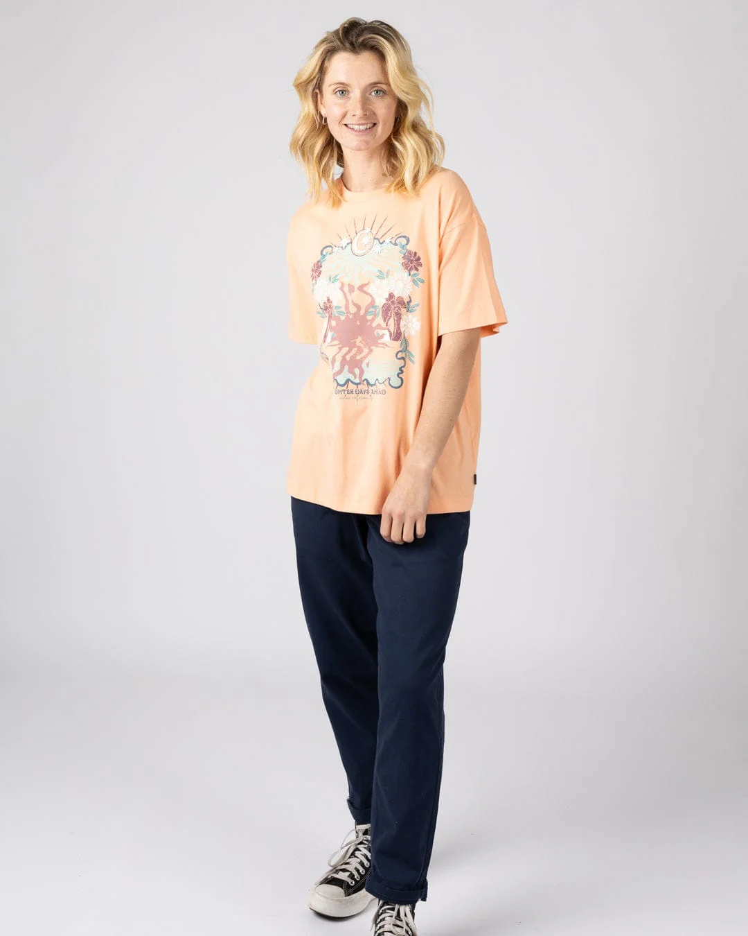 Better Days Womens Oversized Short Sleeve T-shirt in Orange - Image 3