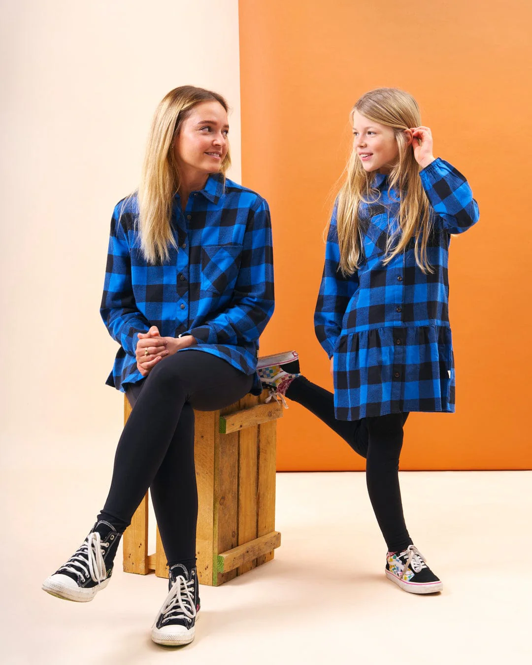 Birdie Kids Check Shirt Dress in Blue