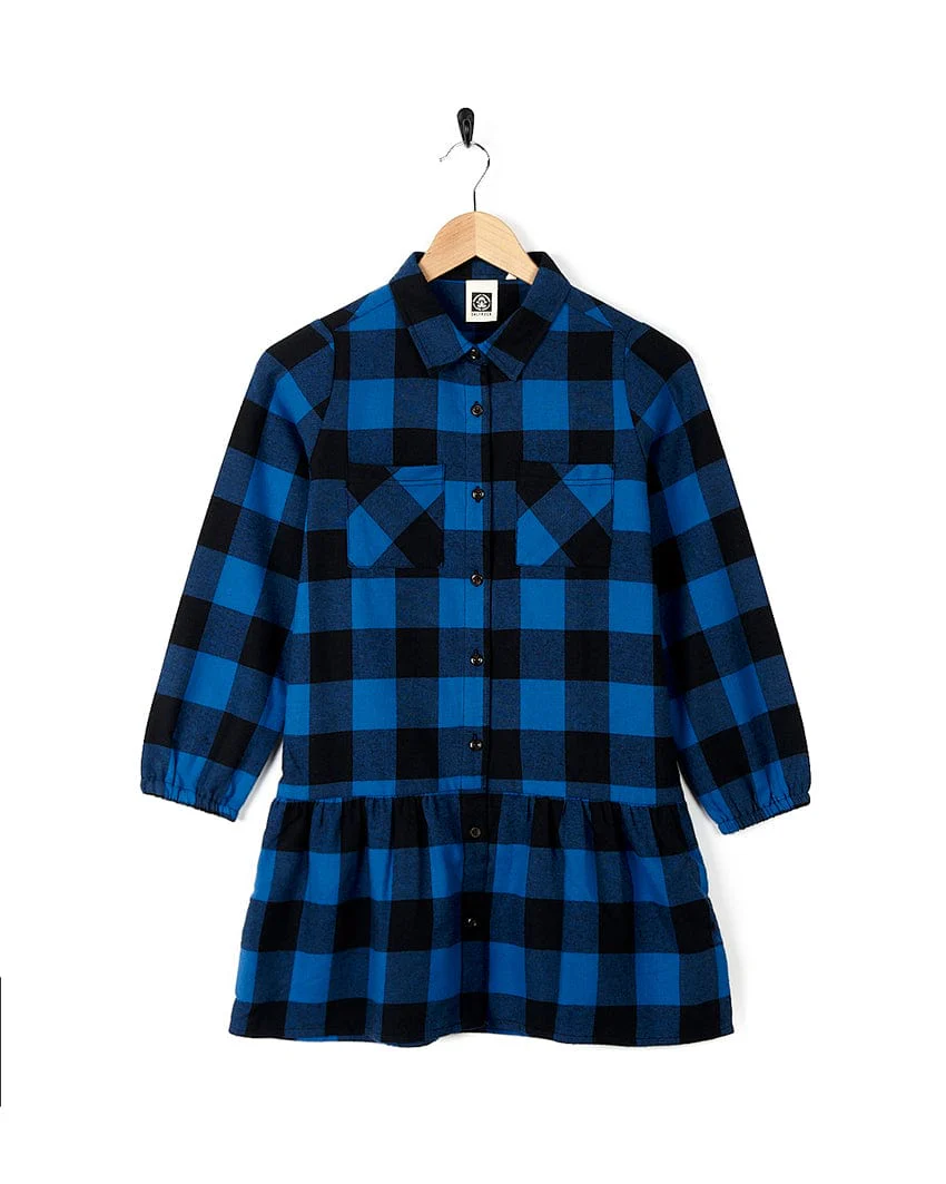 Birdie Kids Check Shirt Dress in Blue - Image 2