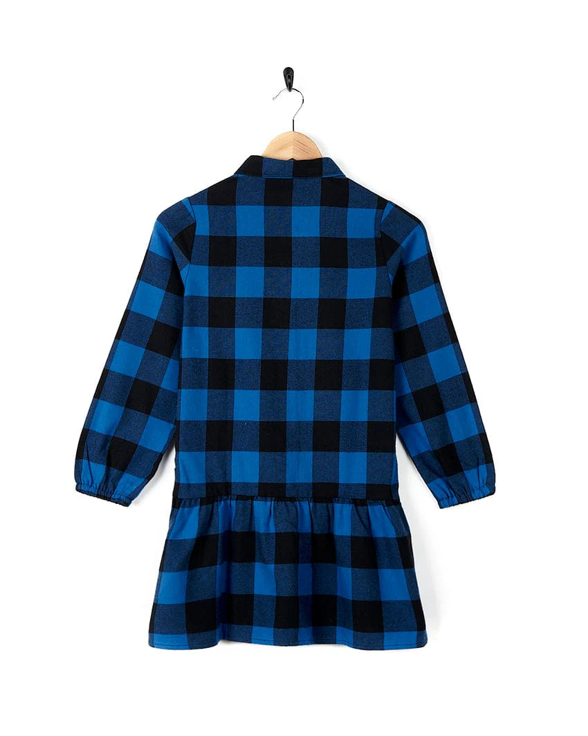 Birdie Kids Check Shirt Dress in Blue - Image 4
