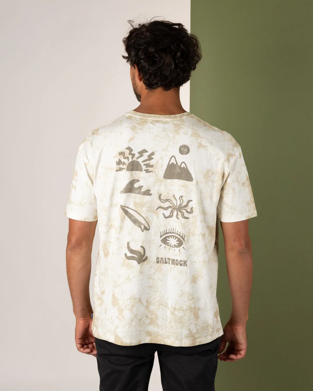 Block Icons Mens Oversized Tie Dye T-Shirt in Cream