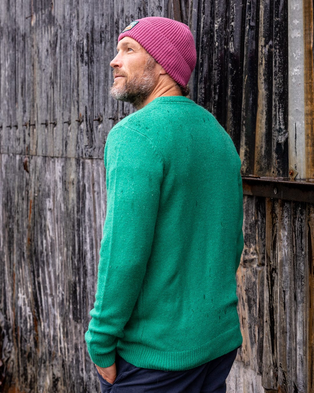 Bowen Mens Long Sleeve Crew Knit in Bright Green - Image 3