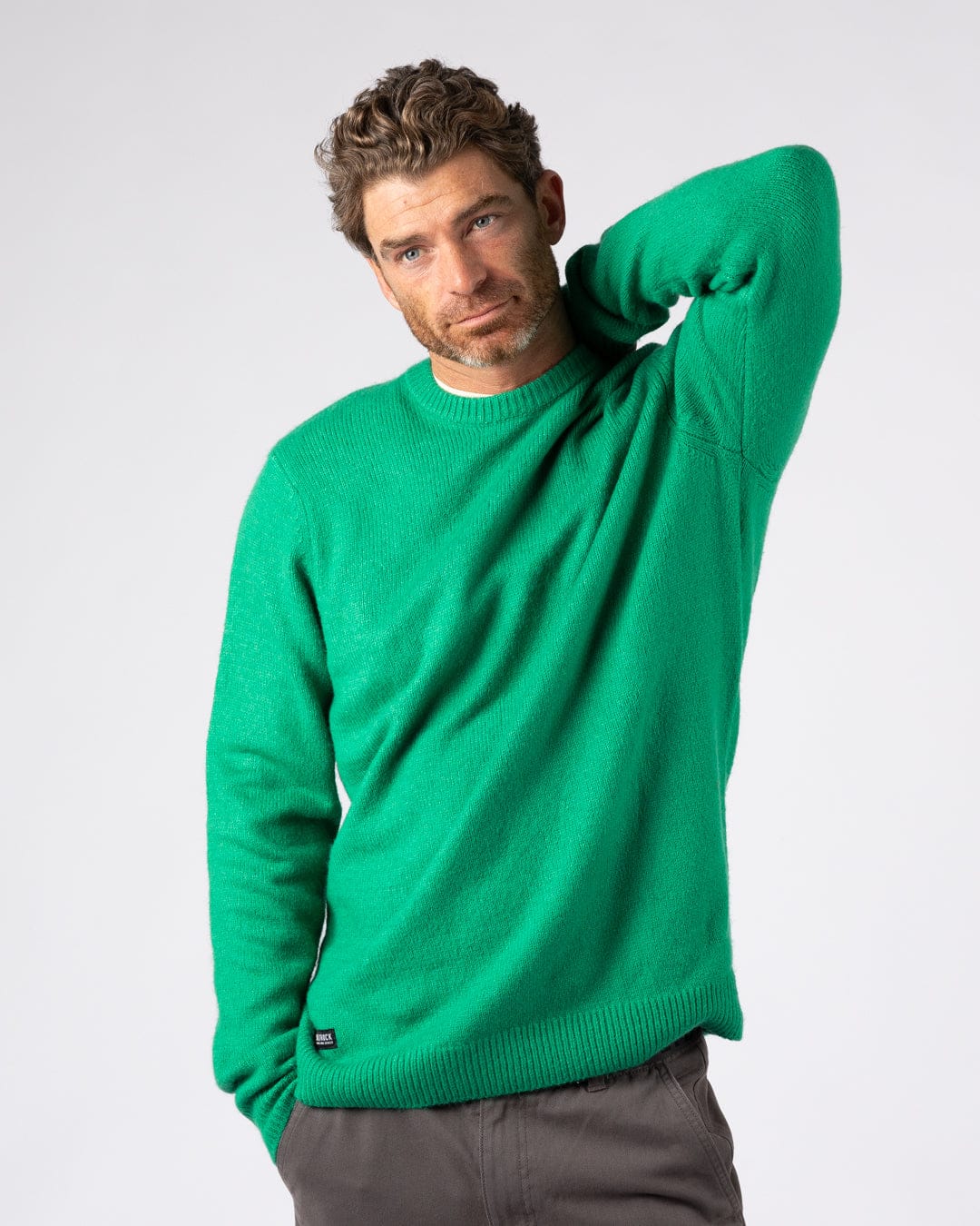 Bowen Mens Long Sleeve Crew Knit in Bright Green - Image 5