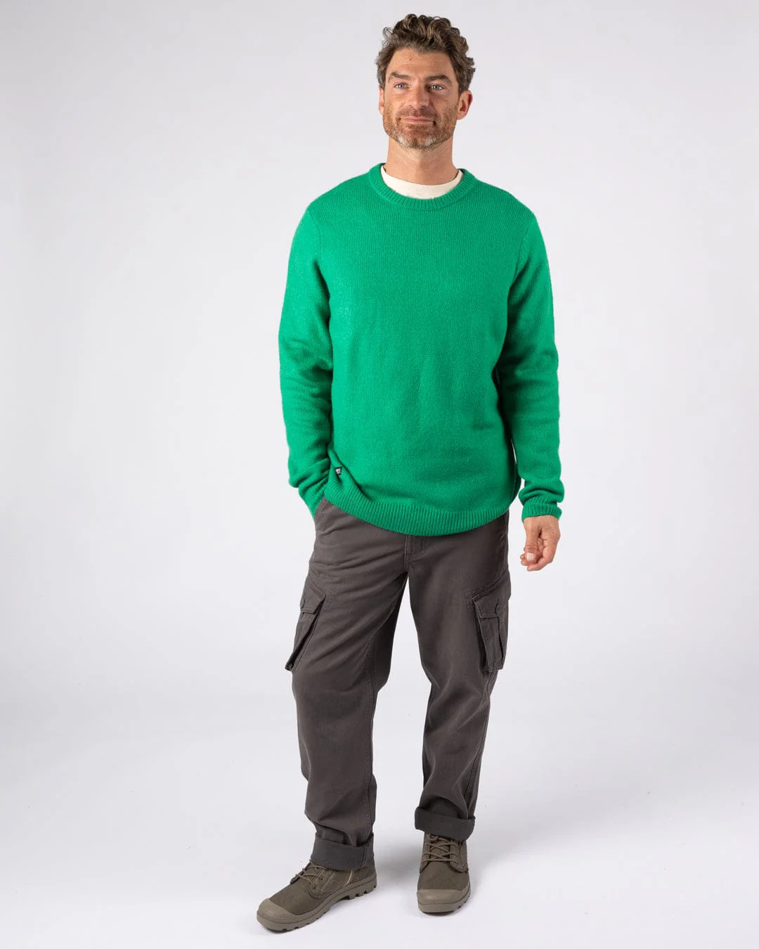 Bowen Mens Long Sleeve Crew Knit in Bright Green - Image 7