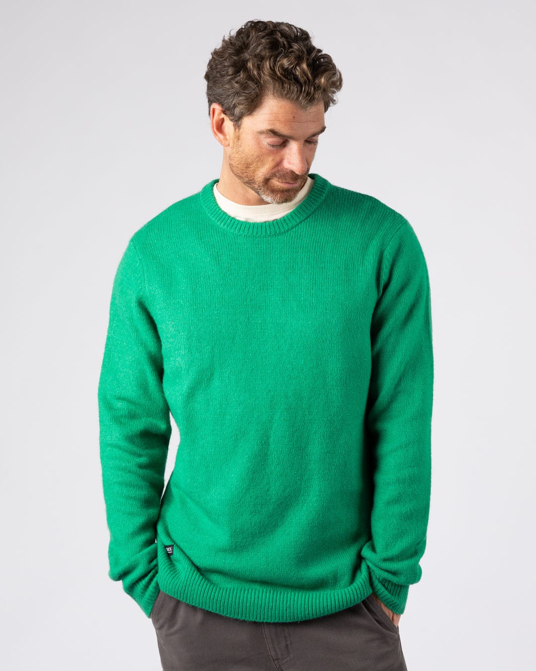 Bowen Mens Long Sleeve Crew Knit in Bright Green - Image 8