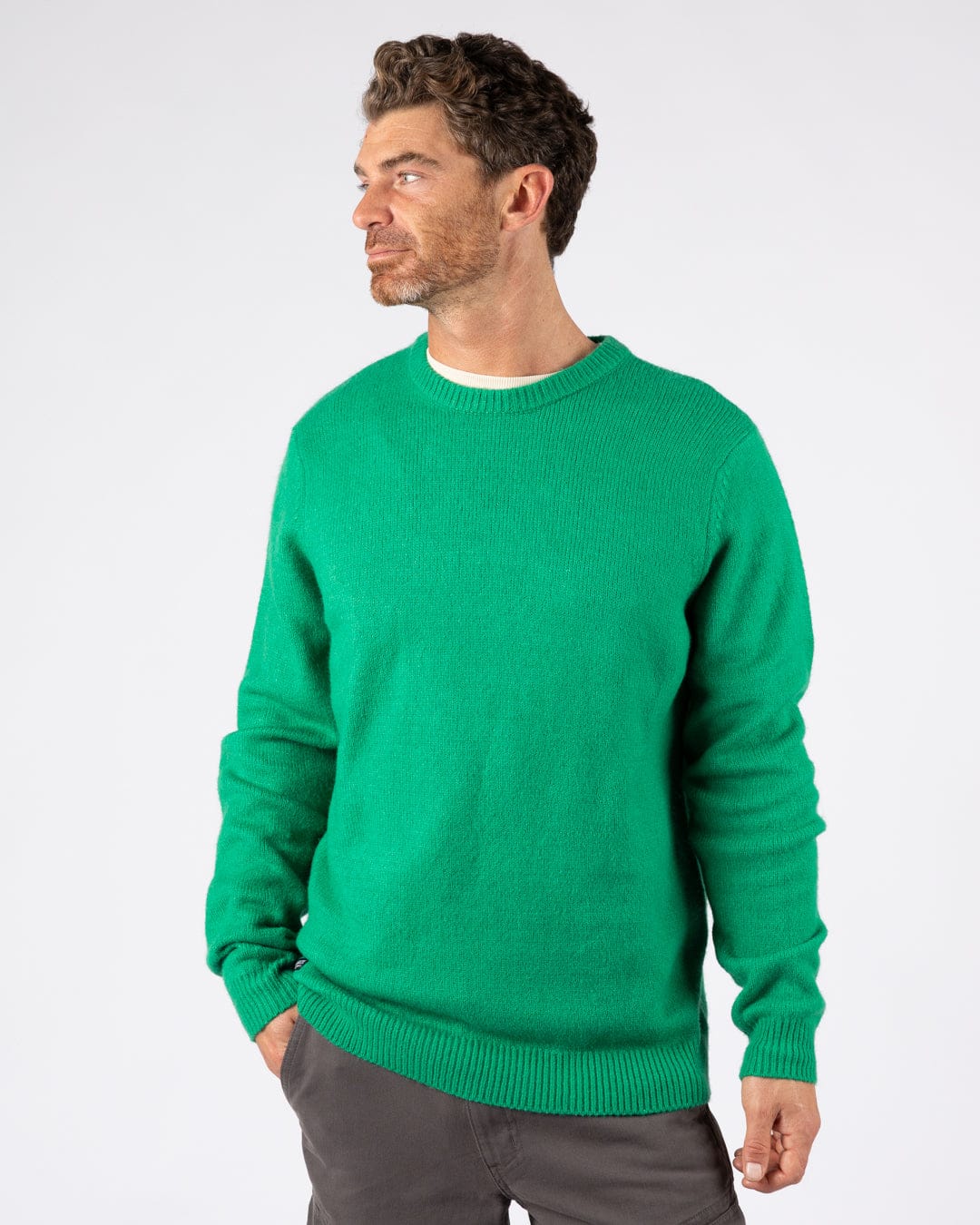 Bowen Mens Long Sleeve Crew Knit in Bright Green - Image 9