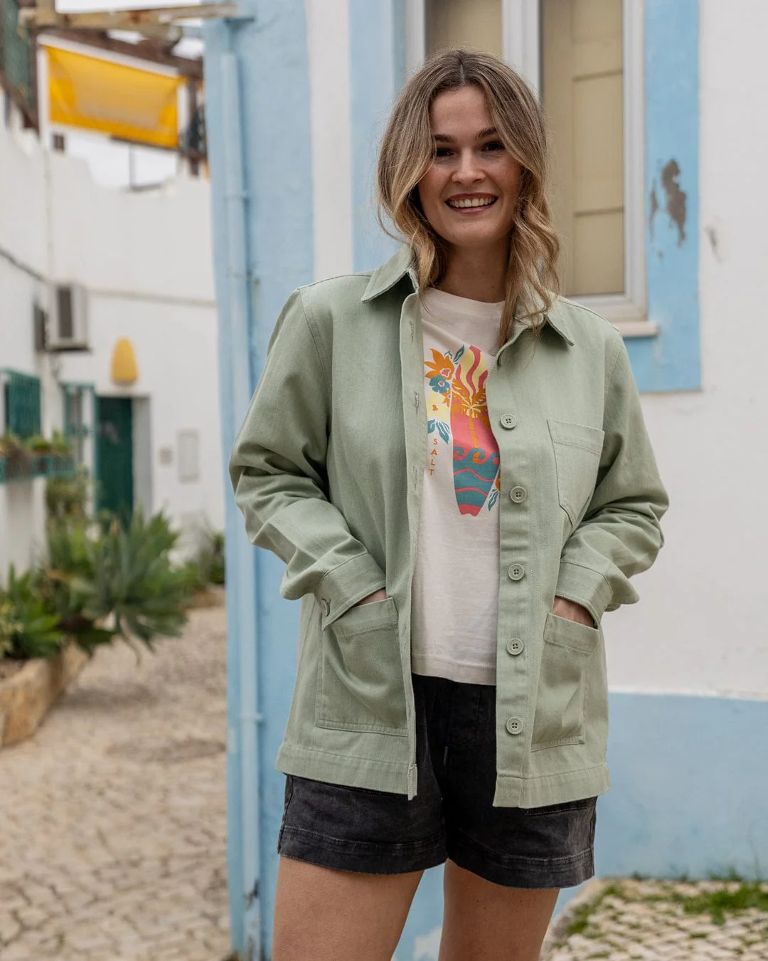 Braelyn Womens Twill Casual Jacket in Light Green