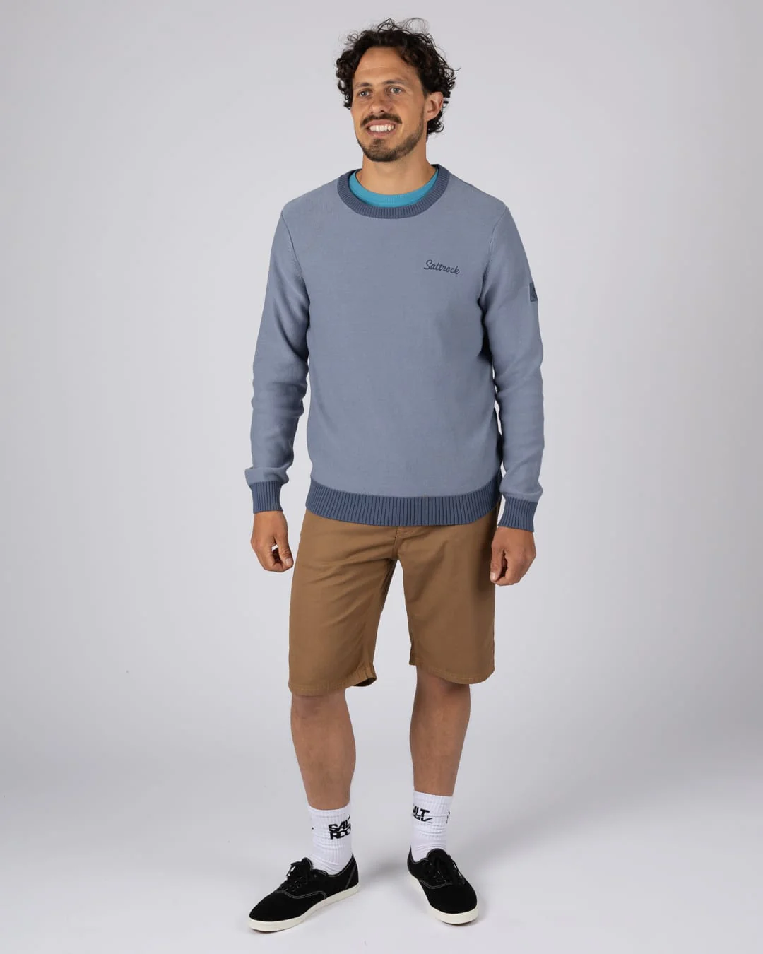 Callum Mens Knitted Jumper in Blue - Image 2