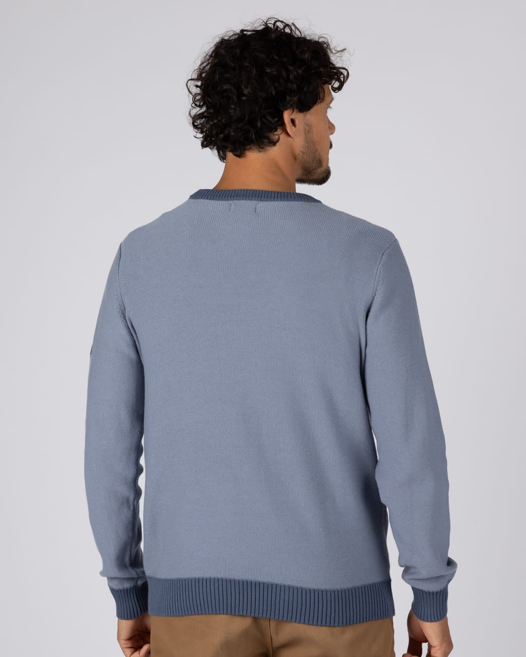 Callum Mens Knitted Jumper in Blue - Image 3