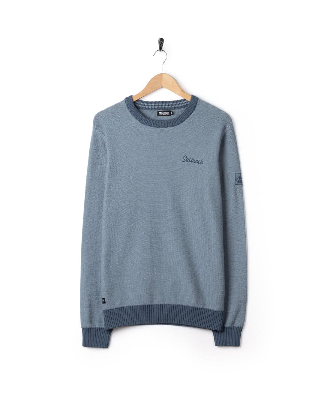 Callum Mens Knitted Jumper in Blue - Image 4