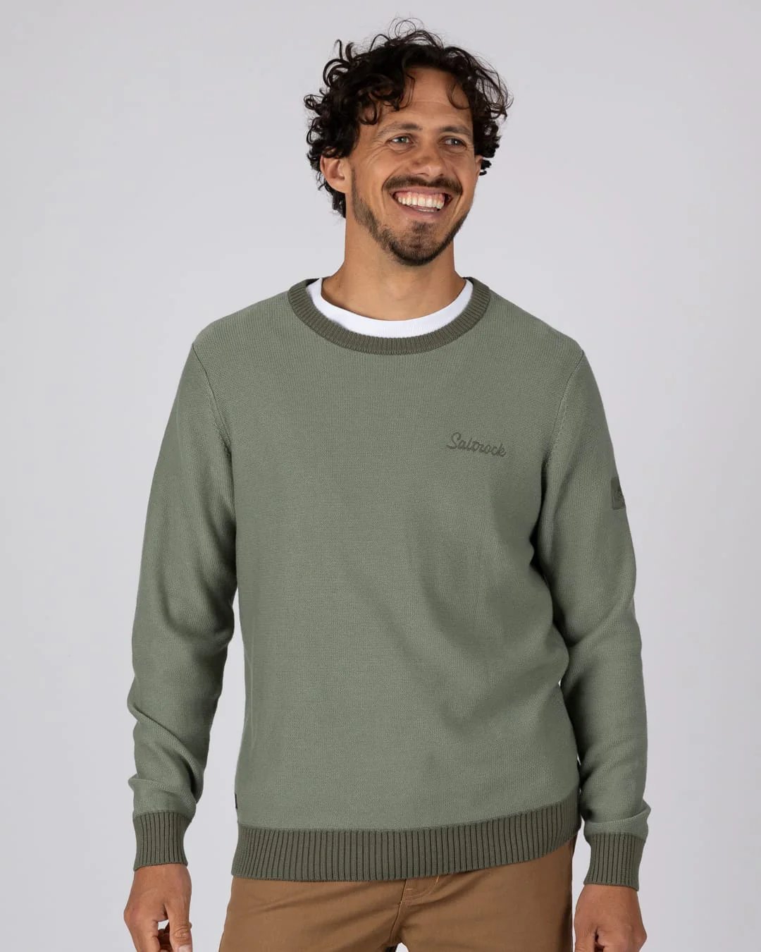 Callum Mens Knitted Jumper in Green - Image 2
