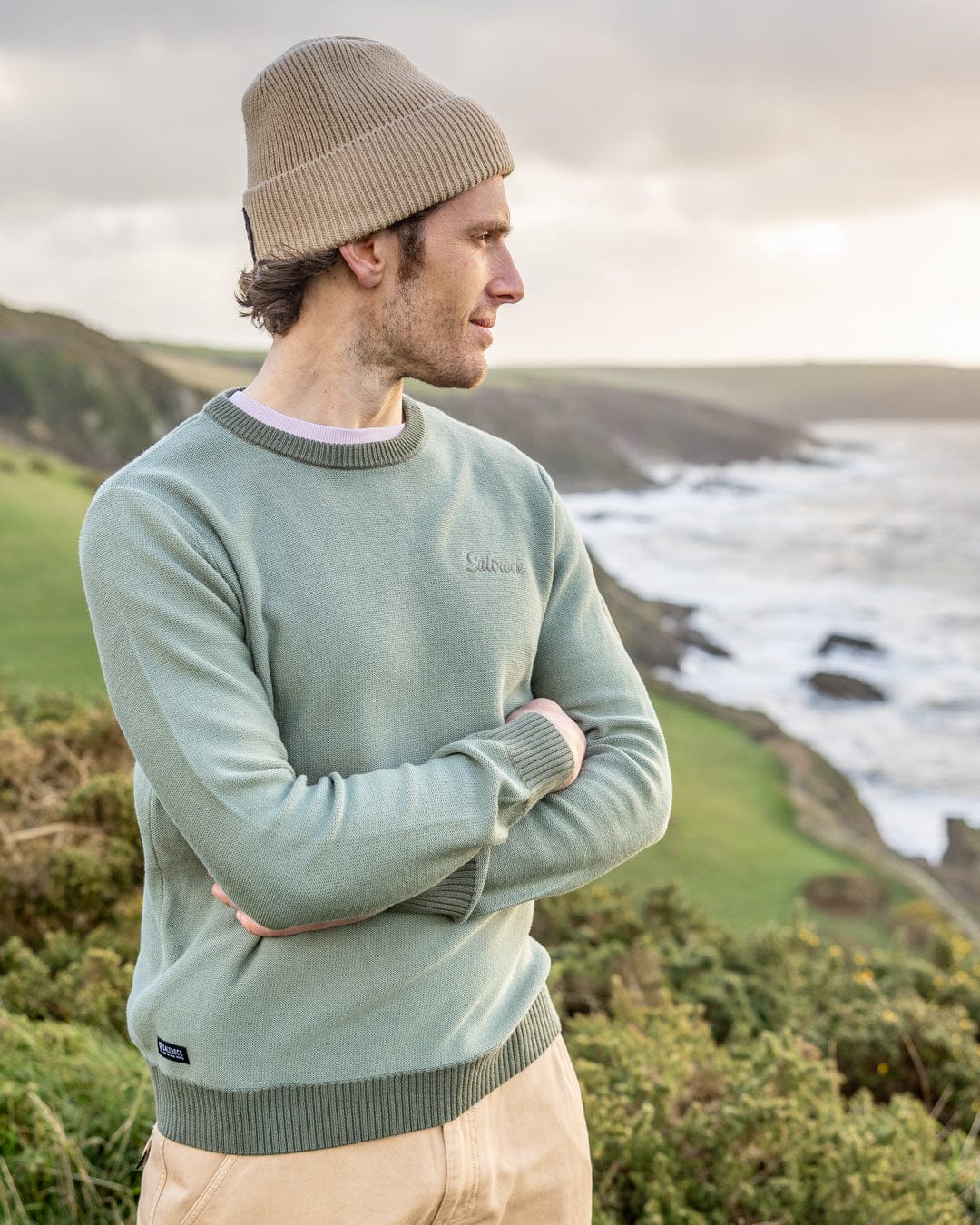 Callum Mens Knitted Jumper in Green - Image 8