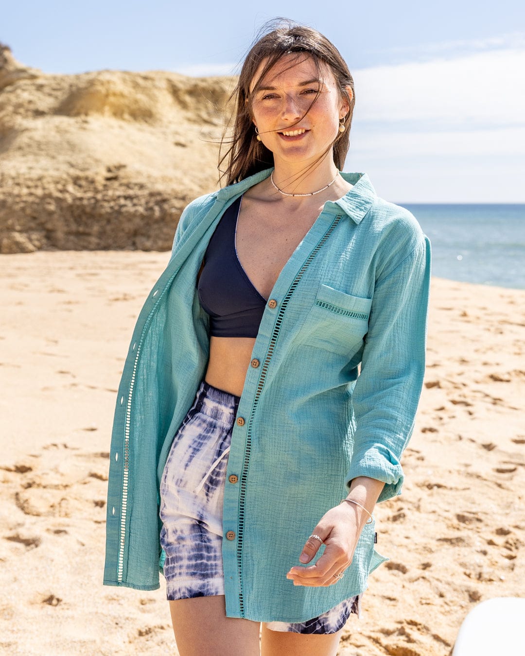 Calma Womens Oversized Beach Shirt in Blue - Image 10
