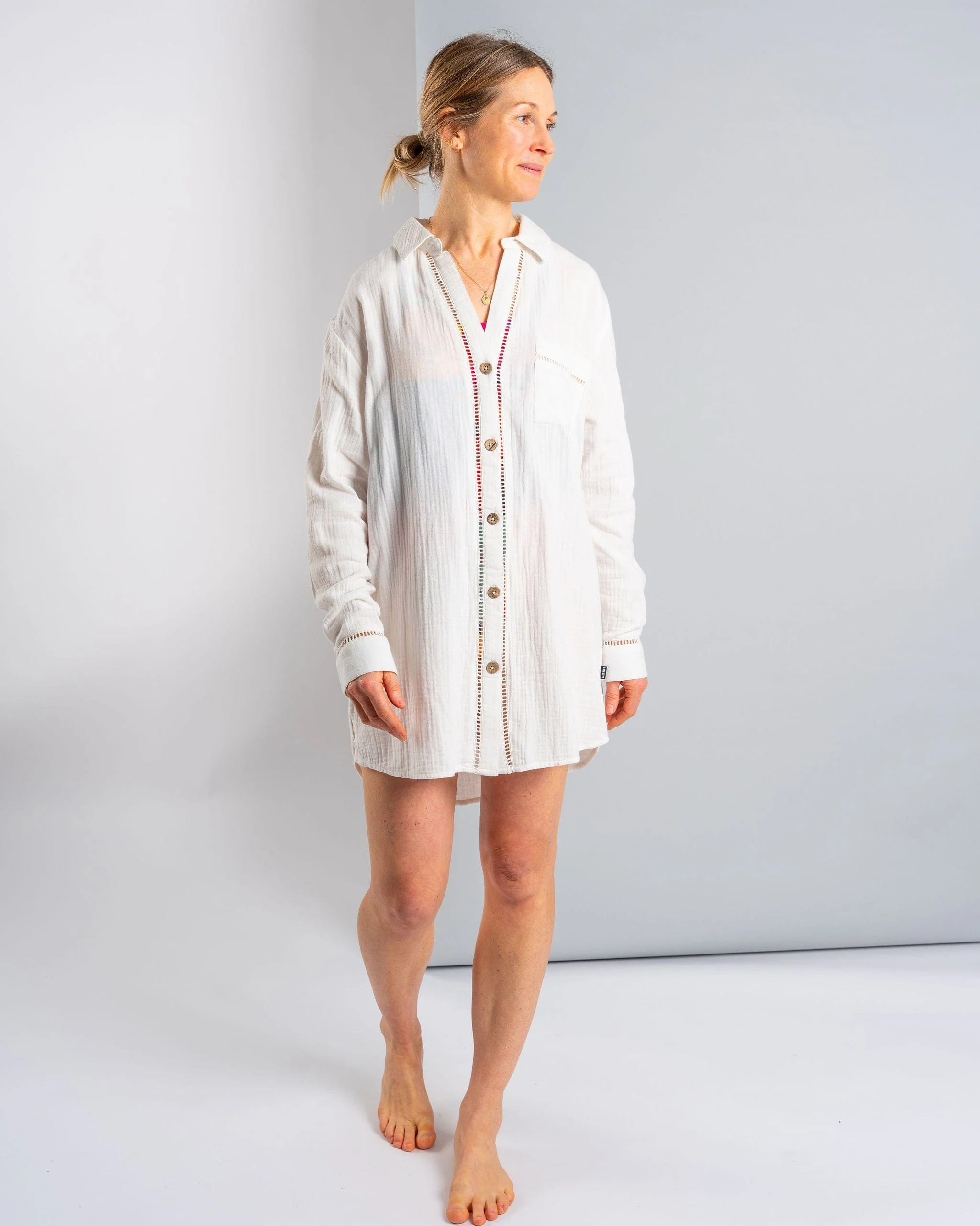 Calma Womens Oversized Beach Shirt in Cream - Image 6