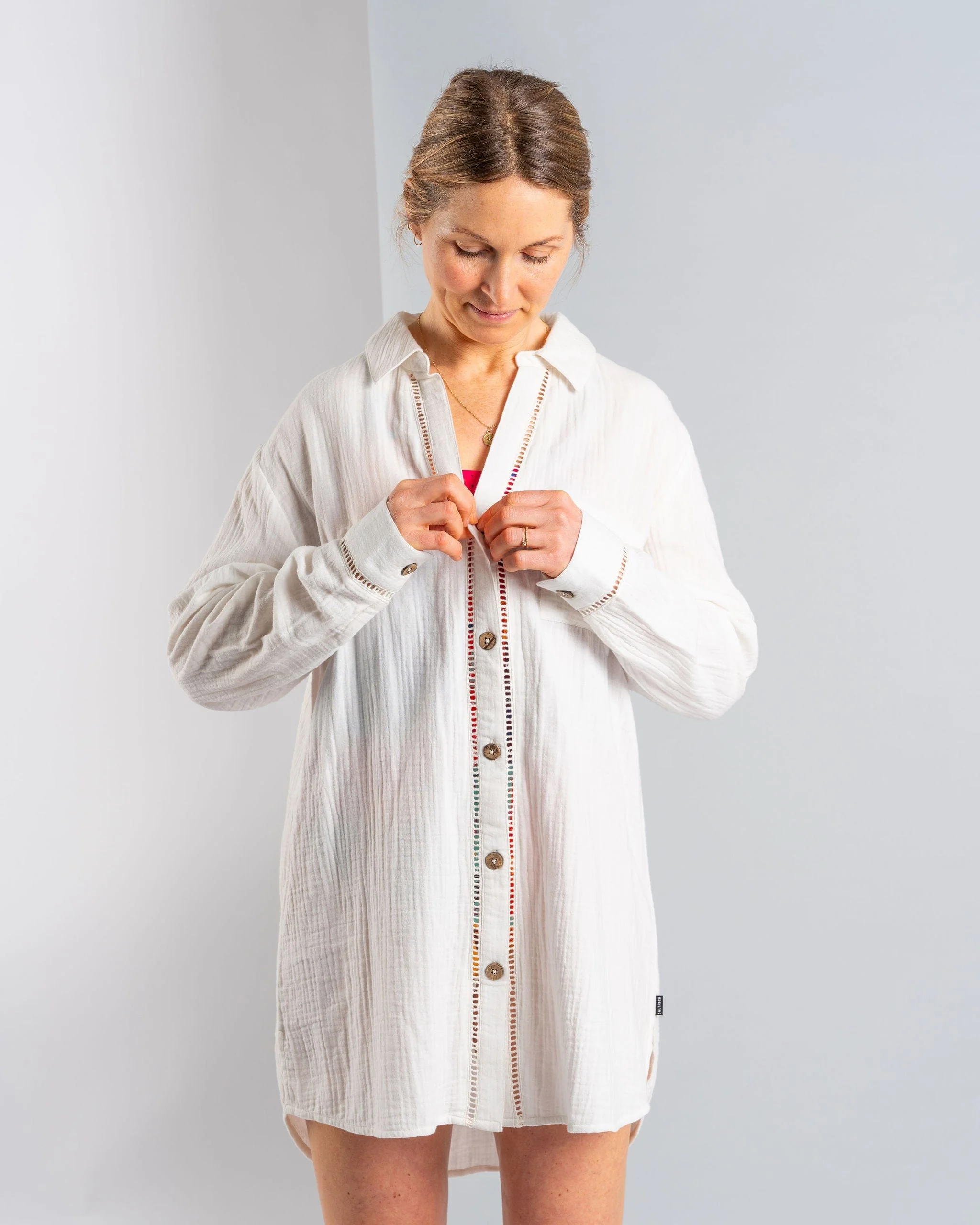 Calma Womens Oversized Beach Shirt in Cream - Image 7