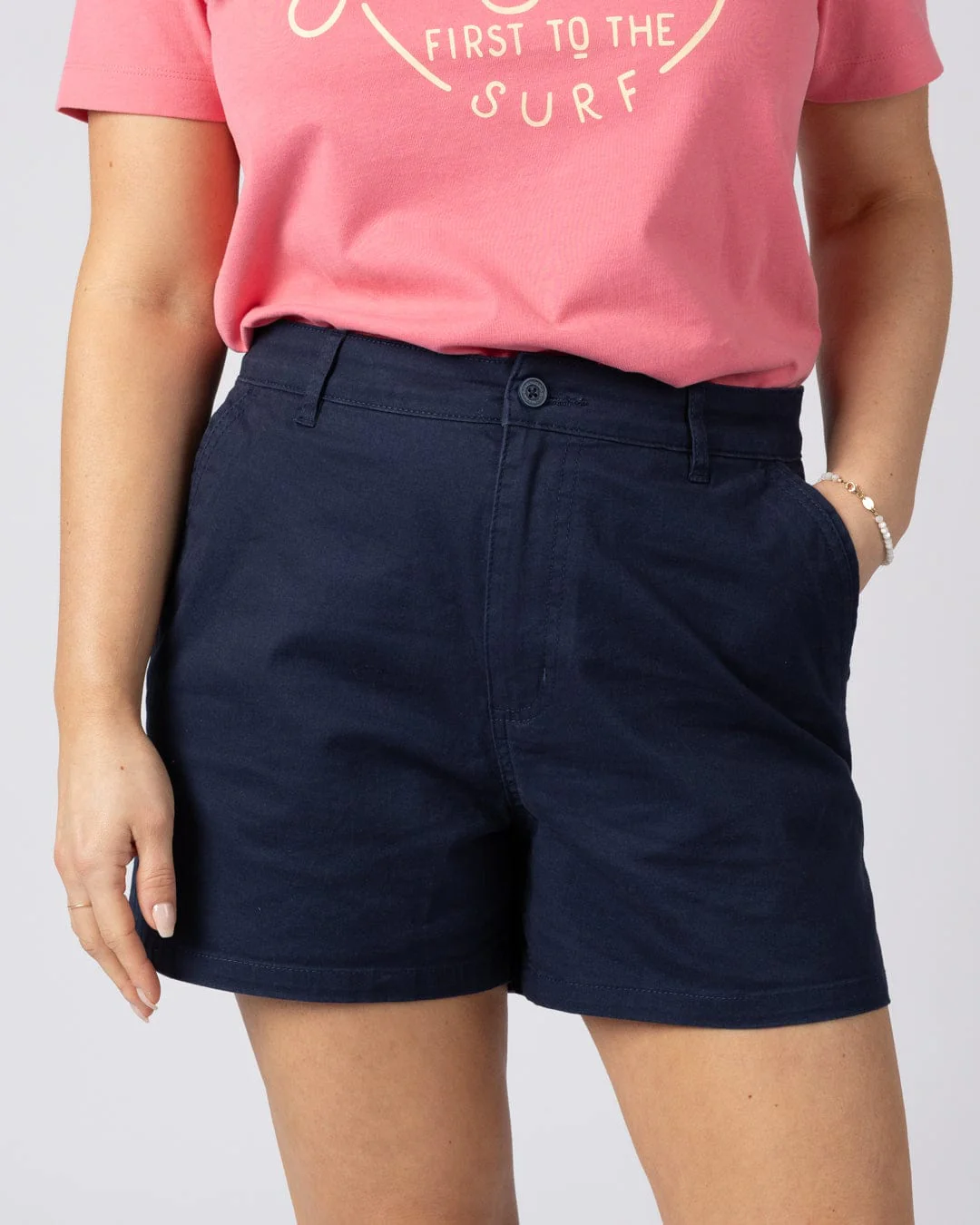 Cara Womens Mid Rise Chino Shorts in Blue - Image 6