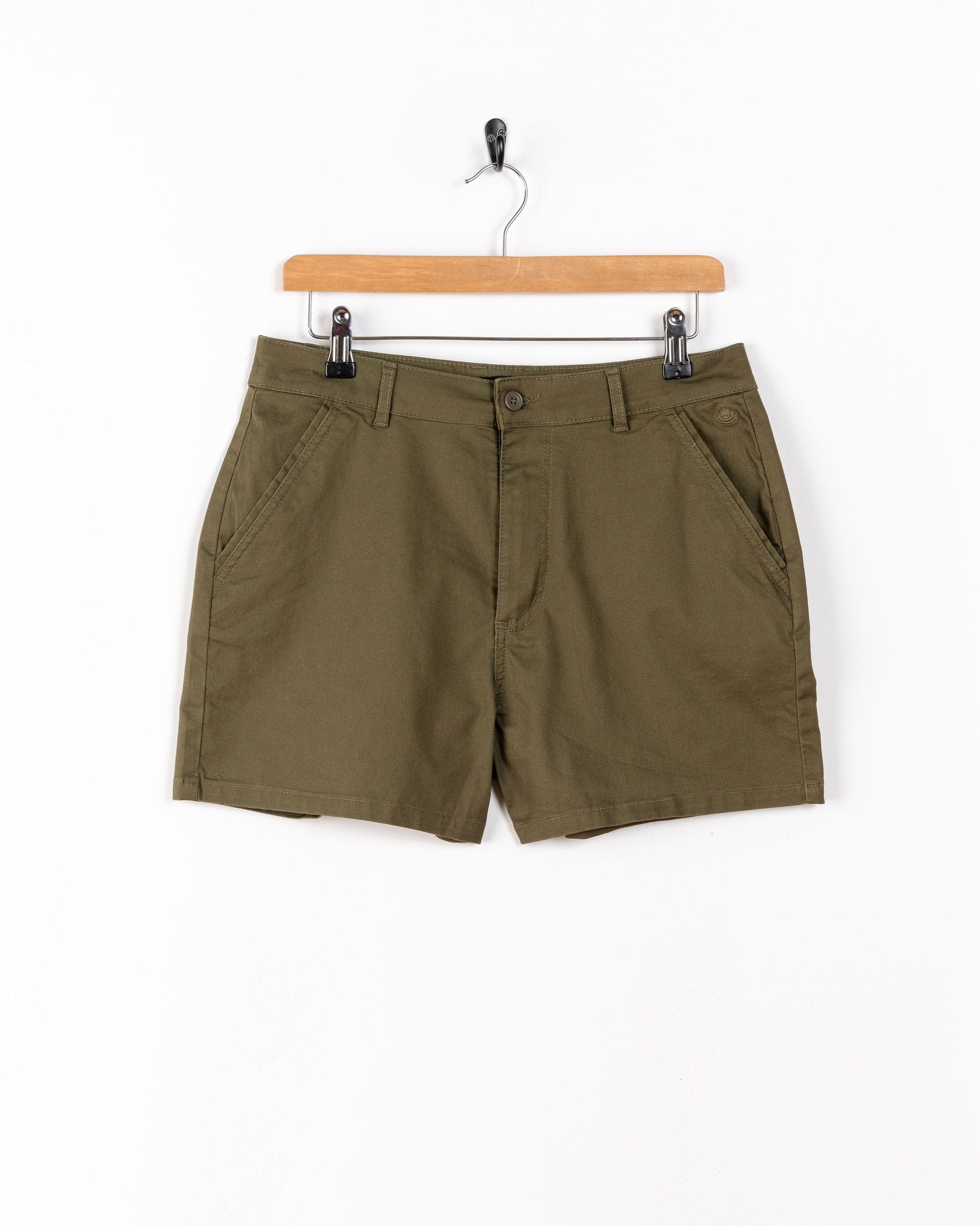 Cara Womens Mid Rise Chino Shorts in Green - Image 3