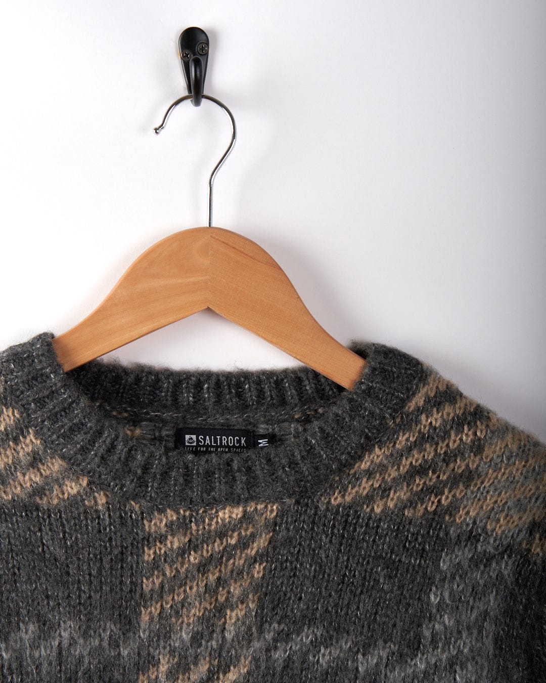 Checked Mens Oversized Check Knitted Jumper in Grey - Image 5