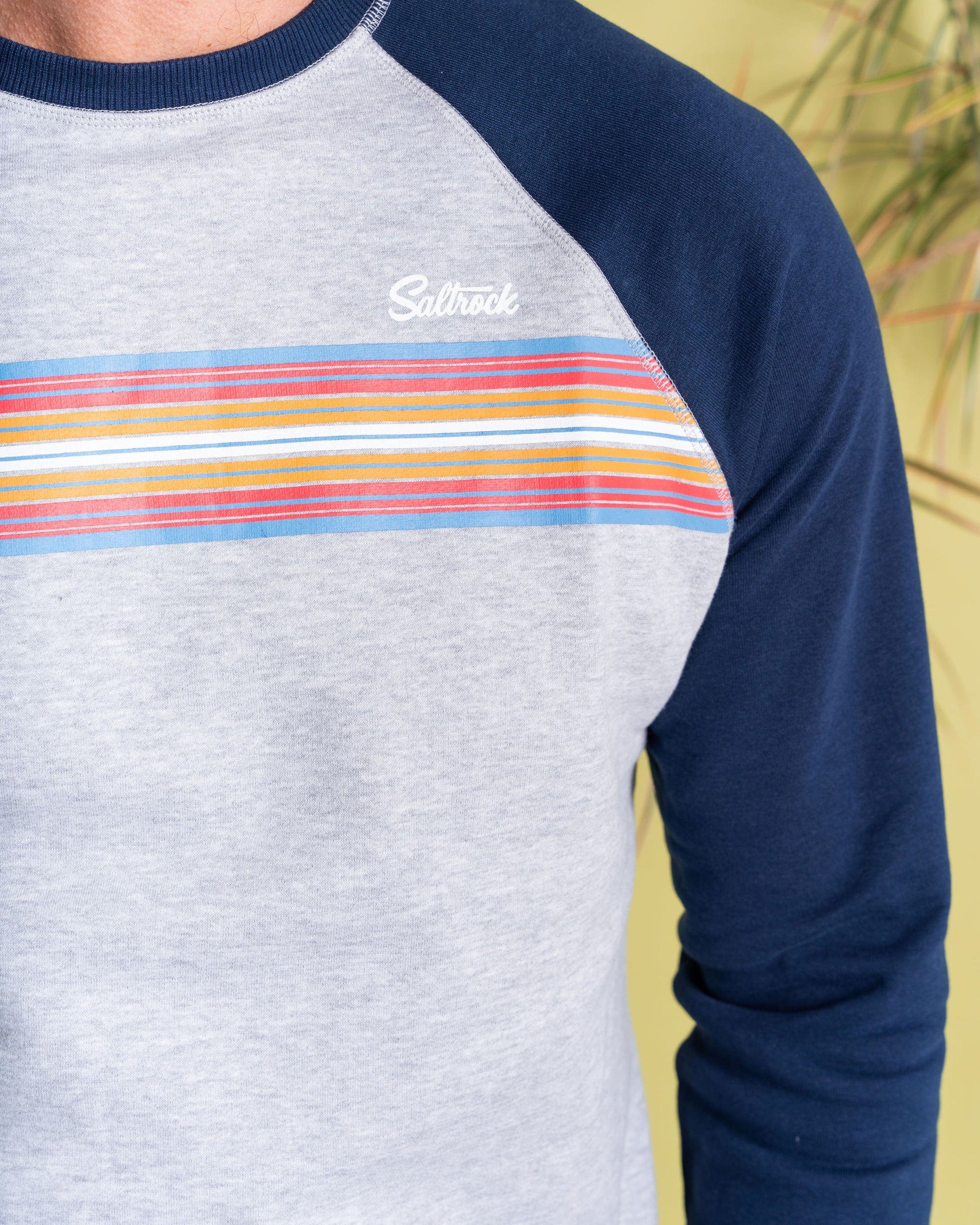 Classic Stripe Mens Raglan Sweat in Blue/Grey - Image 3