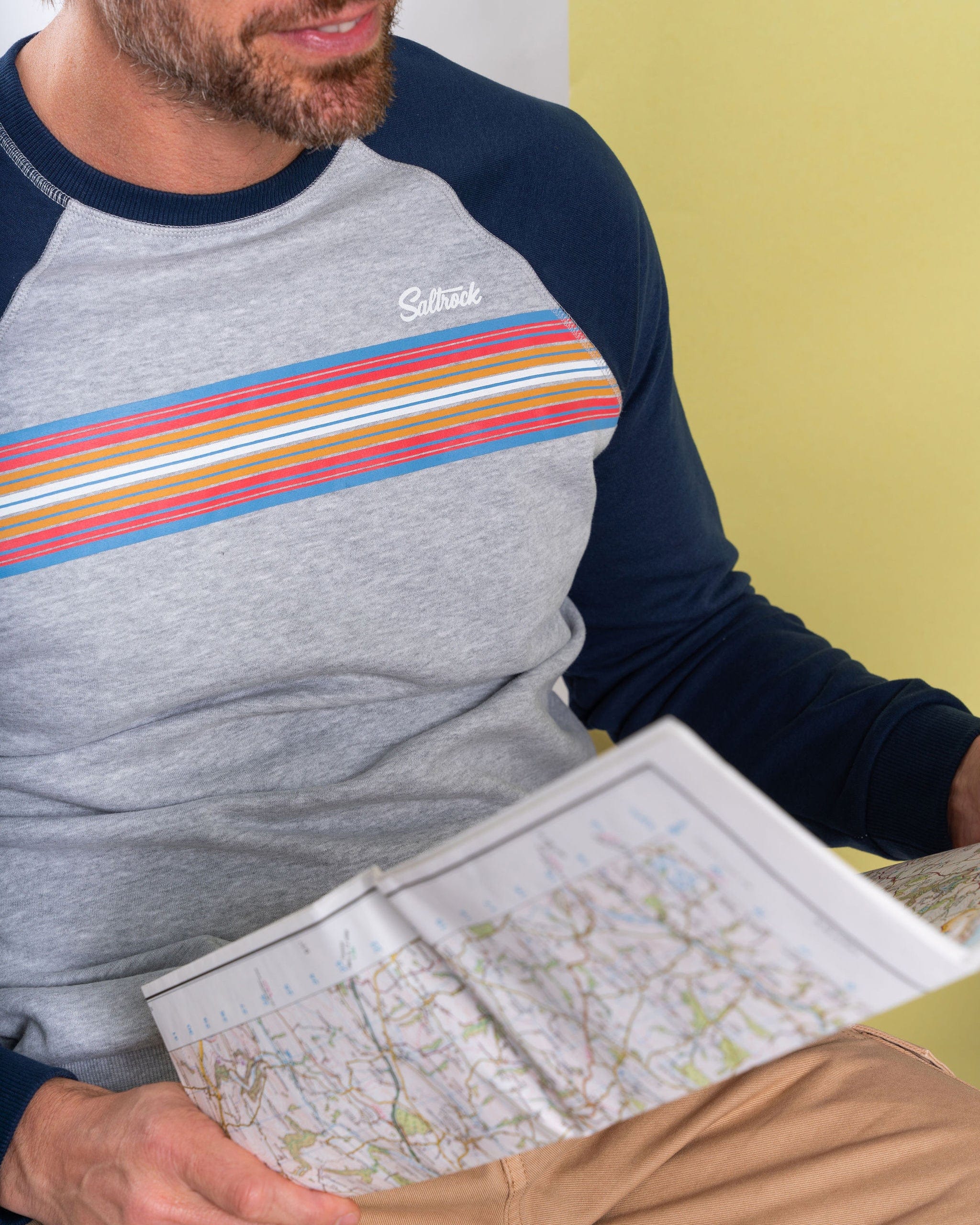 Classic Stripe Mens Raglan Sweat in Blue/Grey - Image 7