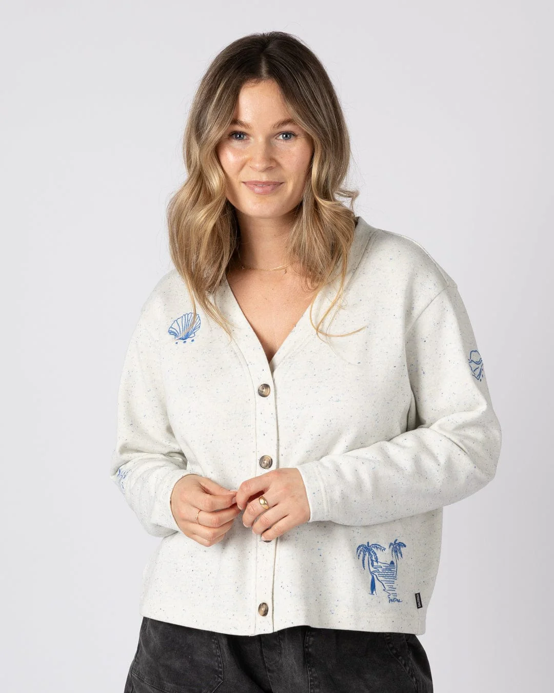 Clemmie Womens Sweat Cardigan in Cream - Image 4